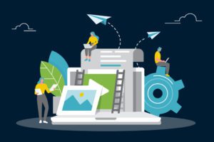 A visual content showing 10 people working on a laptop.